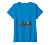Homegrown Veggie Garden Delight Print for Food Lovers V-Neck T-Shirt, Women, Sapphire, M