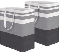 HomeHacks 2-Pack Large Laundry Basket,100L Each Waterproof, Freestanding Laundry Hamper, Collapsible Tall Clothes Hamper with Extended Handles for Clothes Toys in the Dorm and Family-Gradient Grey