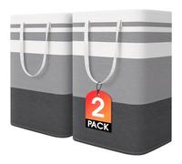 HomeHacks 2-Pack Large Laundry Basket, Waterproof, Freestanding Laundry Hamper, Collapsible Tall Clothes Hamper with Extended Handles for Clothes Toys in the Dorm and Family-(Gradient Grey, 75L)