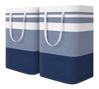 HomeHacks 2-Pack Large Laundry Basket, Waterproof, Freestanding Laundry Hamper, Collapsible Tall Clothes Hamper with Extended Handles for Clothes Toys in the Dorm and Family (Blue, 75L)