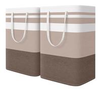 HomeHacks 2-Pack Large Laundry Basket, Waterproof, Freestanding Laundry Hamper, Collapsible Tall Clothes Hamper with Extended Handles for Clothes Toys in the Dorm and Family (Brown, 75L)