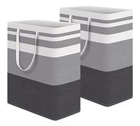 HomeHacks 2-Pack Large Laundry Basket, Waterproof, Freestanding Laundry Hamper, Collapsible Tall Clothes Hamper with Extended Handles for Clothes Toys in The Dorm and Family Gradient Grey, 125L