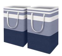 HomeHacks 2-Pack Large Laundry Basket, Waterproof, Freestanding Laundry Hamper, Collapsible Tall Clothes Hamper with Extended Handles for Clothes Toys in the Dorm and Family (Blue, 88L)