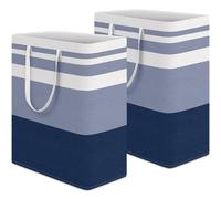 HomeHacks 2-Pack Large Laundry Basket, Waterproof, Freestanding Laundry Hamper, Collapsible Tall Clothes Hamper with Extended Handles for Clothes Toys in the Dorm and Family (Blue, 125L)