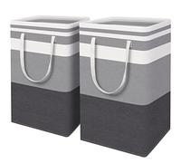HomeHacks 2-Pack Large Laundry Basket, Waterproof, Freestanding Laundry Hamper, Collapsible Tall Clothes Hamper with Extended Handles for Clothes Toys in the Dorm and Family Gradient Grey, 88L