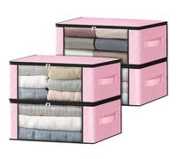 HomeHacks 4-Pack Clothes Organizer Storage Bags, 35L Storage Bins, Pink