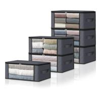 HomeHacks 6-Pack Clothes Organizer Storage Bags Foldable Storage Box with Large Clear Window Sturdy Handles for Closet, Dorm, Pillows, Bedding, Clothes, Stuffed Toys, Blankets, 35L, Grey