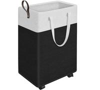 HomeHacks Laundry Basket with Wheels, Rolling Laundry Hamper, Collapsible & Waterproof Clothes Hamper, Narrow Corner Bins with Extended Handles for in the Family & Dorm 90L, Black