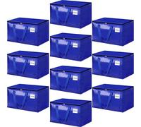 HomeHacks Moving Bags Heavy Duty with Strong Zippers and Handles Collapsible Moving Supplies, Storage Totes for Packing & Moving Storing 125L,10-Pack, Blue