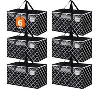 HomeHacks Storage Bags, Heavy Duty Moving Bags, Moving Boxes with Tag Pockets, Zippers & Carrying Handles, Collapsible Storage Totes for Storing, Camping, Packing & Moving Supplies, Black 88L, 6 Pack