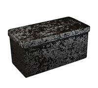 HomeHarmony® Crushed Velvet Quilted Top Folding Storage Ottoman Seat, Stool, Toy Storage Box (Large Black)