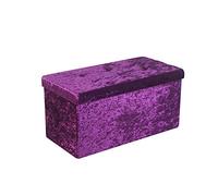 HomeHarmony® Crushed Velvet Quilted Top Folding Storage Ottoman Seat, Stool, Toy Storage Box (Large Purple)