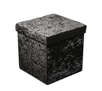 HomeHarmony® Crushed Velvet Quilted Top Folding Storage Ottoman Seat, Stool, Toy Storage Box (Medium Black)