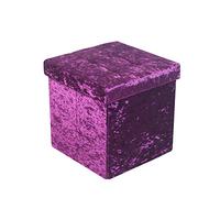 HomeHarmony® Crushed Velvet Quilted Top Folding Storage Ottoman Seat, Stool, Toy Storage Box (Medium Purple)