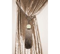 HomeHarmony ® One Single Rope Tie Back Curtain Holdbacks With 5cm Ball Decor and Large Tassel (Latte, Pearls)