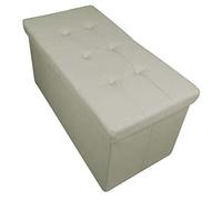 HomeHarmony® Quilted Top Folding Storage Ottoman Seat, Stool, Toy Storage Box Faux Leather (Cream, Large)