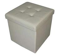 HomeHarmony® Quilted Top Folding Storage Ottoman Seat, Stool, Toy Storage Box Faux Leather (Cream, Medium)