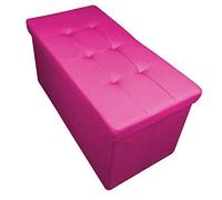 HomeHarmony® Quilted Top Folding Storage Ottoman Seat, Stool, Toy Storage Box Faux Leather (Fuchsia Pink, Large)