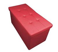 HomeHarmony® Quilted Top Folding Storage Ottoman Seat, Stool, Toy Storage Box Faux Leather (Red, Large)