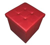 HomeHarmony® Quilted Top Folding Storage Ottoman Seat, Stool, Toy Storage Box Faux Leather (Red, Medium)