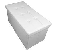 HomeHarmony® Quilted Top Folding Storage Ottoman Seat, Stool, Toy Storage Box Faux Leather (White, Large)