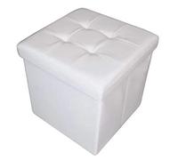 HomeHarmony® Quilted Top Folding Storage Ottoman Seat, Stool, Toy Storage Box Faux Leather (White, Medium)