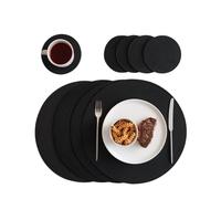 HomeHelpers Place Mats for Table, Placemats and Coasters Set of 4, Round Woven Placemats, Black Round Table Mats and Coasters, Washable Kitchen Tables Place, Kitchen Essentials for New Home