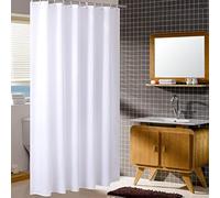 Homehold 180cm Wide By 180cm High White Shower Curtain, Waterproof Polyester Bathroom Curtain With Hooks