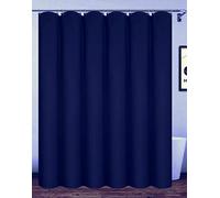Homehold 180x180cm Navy Blue Bathroom Curtain With Hooks, Extra Long Polyester Waterproof Shower Curtain