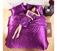 Homehold Sheets Set,Pure Satin Silk Bedding Set Bed Sheets Home Textile Duvet Cover Super King Queen Twin Size Comforters Sets purple_King 3Pcs