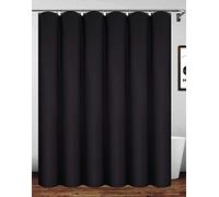 Homehold Waterproof Polyester Shower Curtain With Hooks, 240 x 200cm Black Bath Curtain