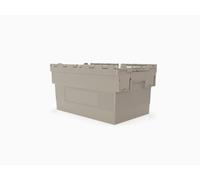 HomeHQ 10x Attached Lid Containers, Plastic Box with Lid, Plastic Storage Box Container Crate Tote, Attached Lid (GREY, 60L- 60x40x32cm)