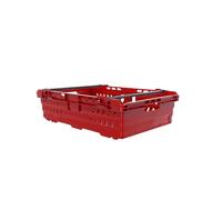 HomeHQ 30 Litre Bale Arm Crate, Nesting Ventilated Plastic Basket, Supermarket Vegetable & Fruit Display (600x400x170mm) (RED)