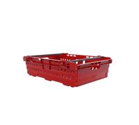 HomeHQ 30 Litre Stacking Crate, Nesting Ventilated Plastic Crate, Bale Arm Supermarket & Storage Crate (600x400x170mm) (RED)