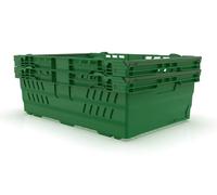 HomeHQ 35 Litre Bale Arm Crate, Nesting Ventilated Plastic Basket, Supermarket Vegetable & Fruit Display (600x400x200mm) (GREEN)