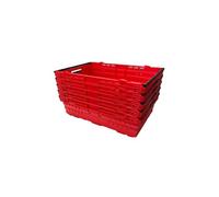 HomeHQ 5x Bale Arm Crates, Nesting Ventilated Plastic Basket, Stacking Supermarket & Storage Crate (30 Litre, RED)