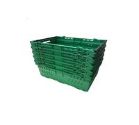 HomeHQ 5x Bale Arm Crates, Nesting Ventilated Plastic Basket, Stacking Supermarket & Storage Crate (35 Litre, GREEN)