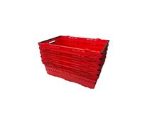 HomeHQ 5x Bale Arm Crates, Nesting Ventilated Plastic Basket, Stacking Supermarket & Storage Crate (35 Litre, RED)