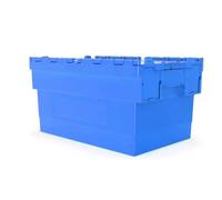 HomeHQ 60L Attached Lid Container, Plastic Box with Lid, Storage Container, Crate Tote (600x400x320mm) Blue