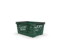 HomeHQ Bale Arm Crate, Nesting Ventilated Plastic Basket, Stacking Supermarket & Storage Crate (400x300x200mm) (GREEN)