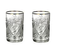 HomeHut Russian Cut Crystal Tea Glass for Hot & Cold Beverages (8.5 oz), 24K Gold Rimmed Glassware fits Metal Holder Podstakannik, Vintage Soviet USSR (2)