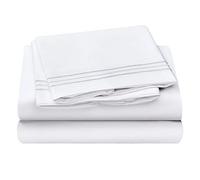HOMEIDEAS 4 Piece 3-Line Embossed Bed Sheets Set Extra Soft Brushed Microfiber 1800 Bedding Sheets Deep Pocket, Wrinkle & Fade Free (King, White)