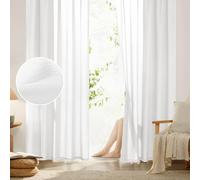 HOMEIDEAS Non-See-Through White Privacy Sheer Curtains 52 X 84 Inches Long 2 Panels Set, Fish Bone Pattern Semi Sheer Curtains Light Filtering Window Curtains Drapes for Bedroom Living Room