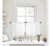 HOMEIDEAS White Kitchen Curtains 30 X 24 Inches 2 Panels Set Non-See-Through Privacy Semi Sheer Short Window Curtains Fish Bone Pattern Light Filtering for Cafe, Bathroom, Bedroom