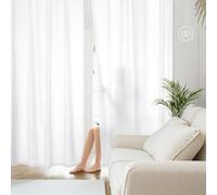 HOMEIDEAS White Privacy Sheer Curtains 52 × 84 Inches Long 2 Panels Semi Sheer Curtains Light Filtering Window Curtains Drapes for Bedroom Living Room