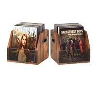 Homeiju 2 Pack Vinyl Storage, Record Crates, Metal & Wooden LP Crate