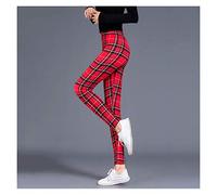 Homeilteds Plaid Leggings Women Sexy Pants Fitness Leggins Gym Sporting Plus Size High Waist Trousers Skinny (Color : Big Red Plaid, Size : XL.)