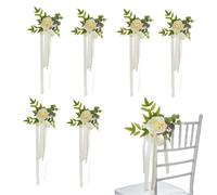Homeily 6PCS Wedding Aisle Pew Flowers, Rose Floral Chair Back Flowers with Leaves and Ribbons，Decorations for Wedding Ceremony Party Church Chair. (Yellow)