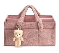 Homeily Baby Diaper Caddy, Diaper Caddy Organizer with Handle Nursery Storage Organizer Tote Bag for Baby Shower and Registry Must-Have. (PINK)