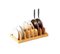 Homeily Bamboo Pot Lid Organiser with 7 Adjustable Dividers - Versatile Kitchen Storage Rack for Countertop, Drawer & Cabinet - Holds Pots, Pans, Baking Sheets & Cutting Boards, Natural Bamboo